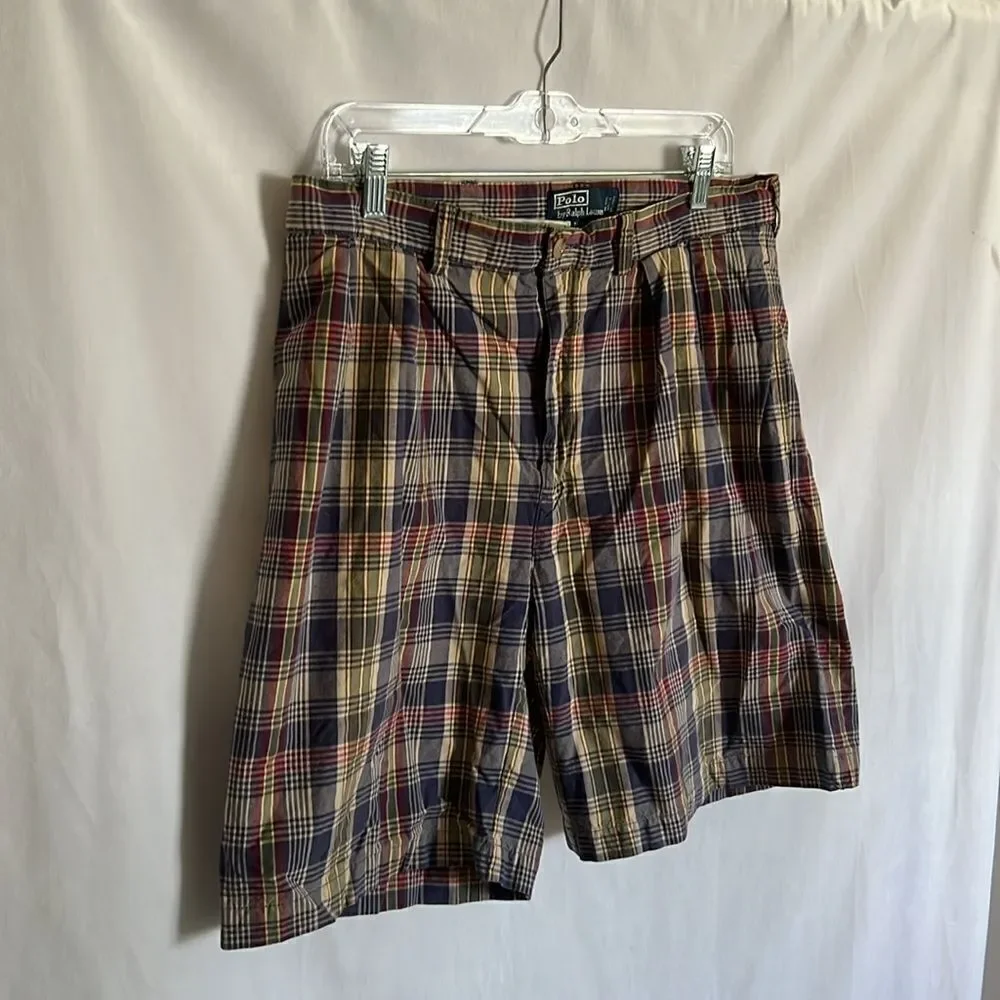 Polo By Ralph Lauren Madras Shorts Plaid Bleeker Fit Golf Vintage Men 34